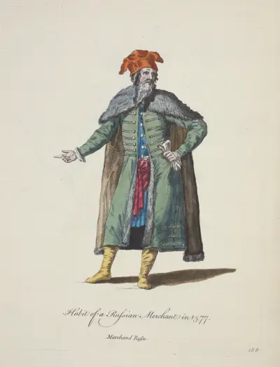 Habit of a Russian merchant in 1577. Marchand Russe. av Charles Grignion