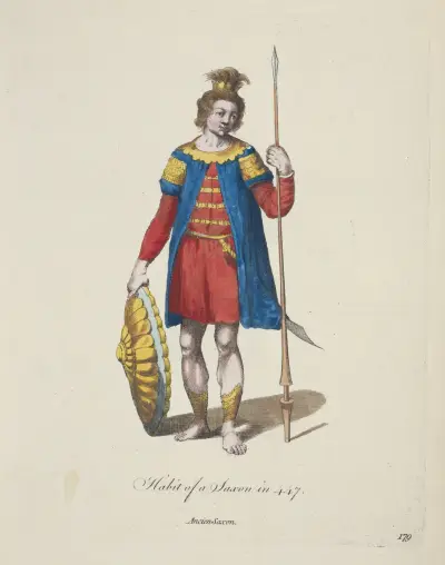 Tracht eines Sachsen im Jahr 447. Alt-Sachse. von Charles Grignion