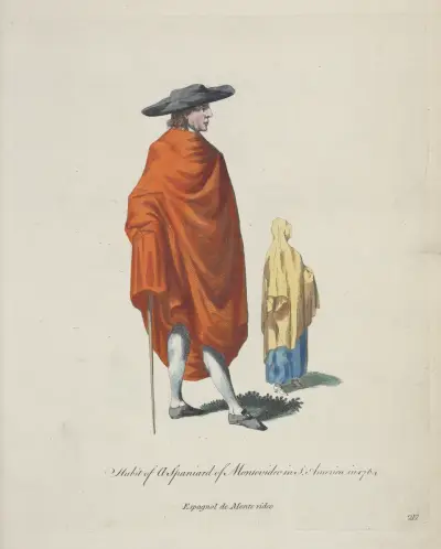 Dräkt från Montevideo i Sydamerika 1764 av Charles Grignion