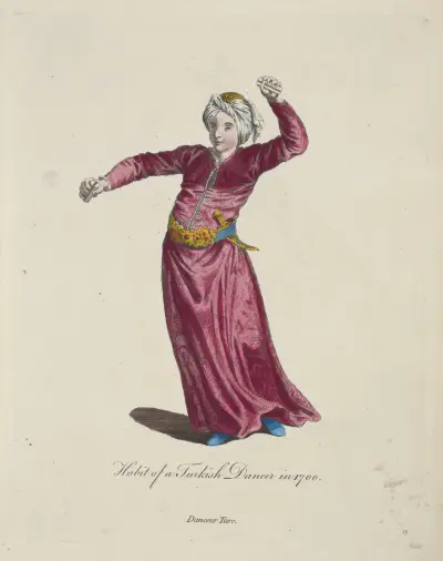 Tracht einer türkischen Tänzerin im Jahr 1700. Danceur Turc. von Charles Grignion