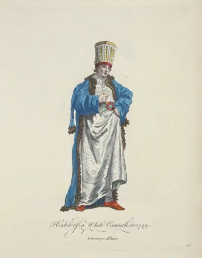 Habit of a white eunuch in 1749. Eunuque blanc. av Charles Grignion