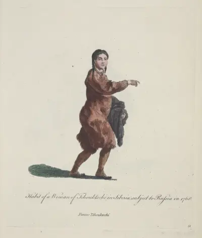 Habit of a woman of Tchouktschi in Siberia subject to Russia in 1768. Femme Tchouktschi. av Charles Grignion