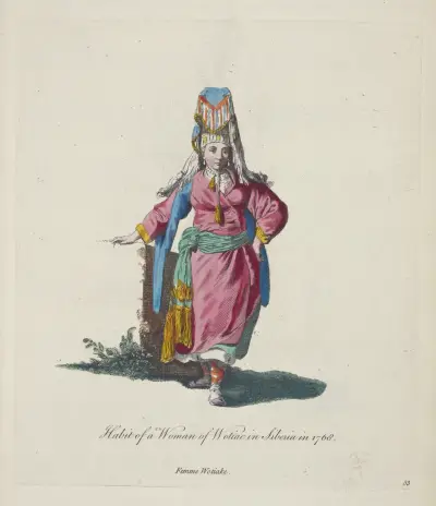 Habit of a woman of Wotiac in Siberia in 1768. Femme Wotiake. av Charles Grignion