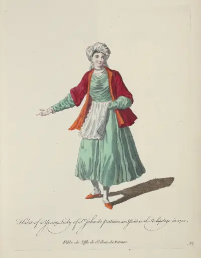 Tracht einer jungen Dame von St. John de Patmos von Charles Grignion