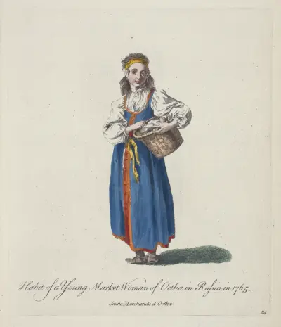 Dräkt av en ung torggumma från Ochta i Ryssland 1765 av Charles Grignion
