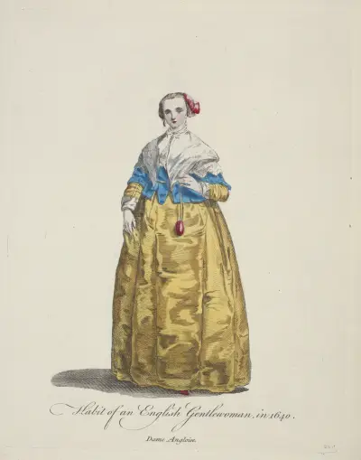 Tracht einer englischen Edelfrau im Jahr 1640. Dame Angloise von Charles Grignion