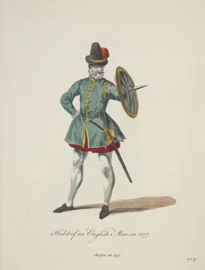 Habit of an English man in 1577. Anglois en 1577. av Charles Grignion