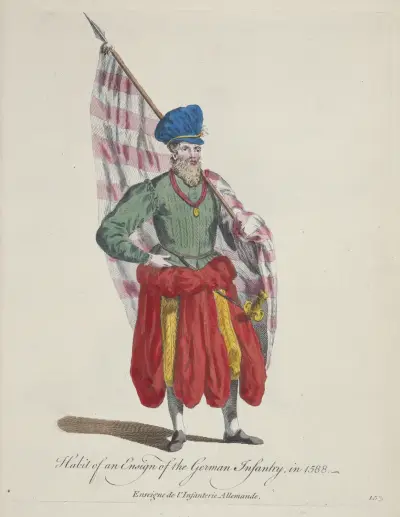 Tracht eines Fähnrichs der deutschen Infanterie 1588 von Charles Grignion