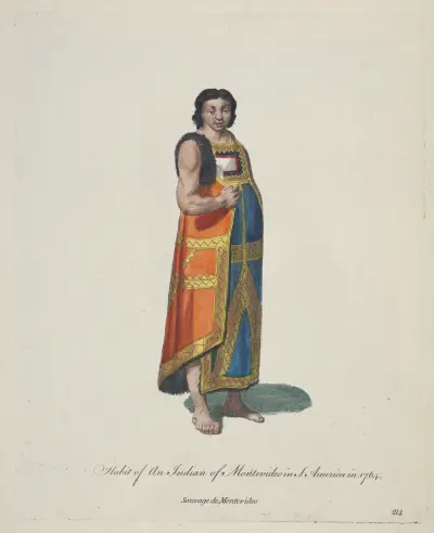 Oděv indiána z Montevidea v Jižní Americe roku 1764. Divoch z Montevidea., Charles Grignion