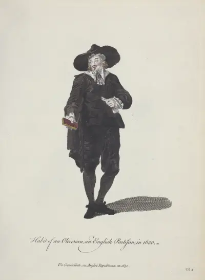 Habit of an Oliverian, an English partisan in 1650. Un Cromvelliste, ou Anglois republican, en 1650. av Charles Grignion