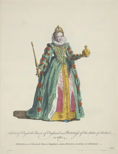 Tracht der Elisabeth, Königin von England, als Beschützerin der Staaten von Holland von Charles Grignion