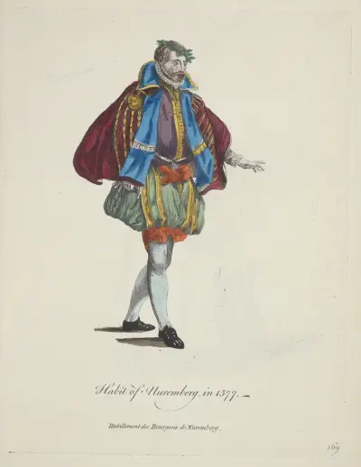 Nürnbergdräkt 1577. Borgarkvinnodräkt från Nürnberg av Charles Grignion