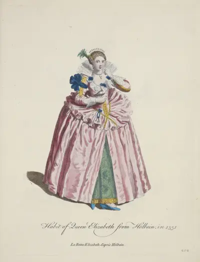 Königin Elisabeths Tracht nach Holbein aus dem Jahr 1551 von Charles Grignion