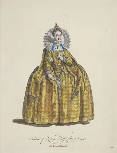 Kleidung der Königin Elisabeth im Jahr 1559. La reine Elizabeth von Charles Grignion