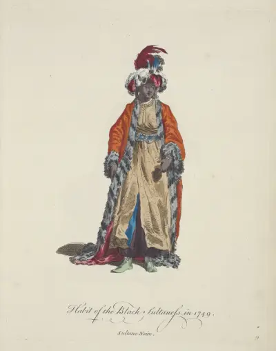 Gewohnheit der schwarzen Sultanin im Jahr 1749. Sultane noire von Charles Grignion