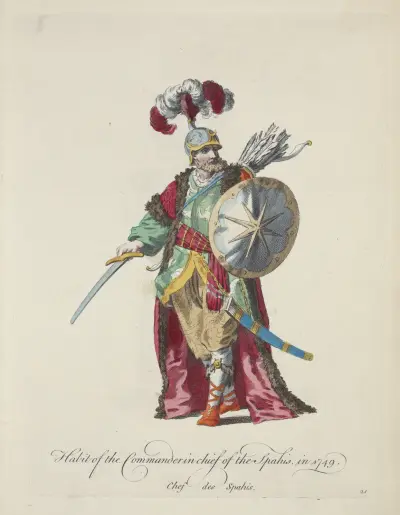 Habit of the commander in chief of the Spahis, in 1749. Chef des Spahis. av Charles Grignion