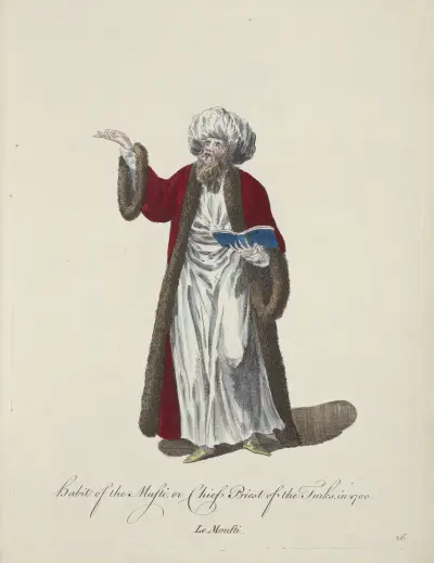 Oblek muftího, neboli vrchního kněze Turků, roku 1749. Le moufti, Charles Grignion