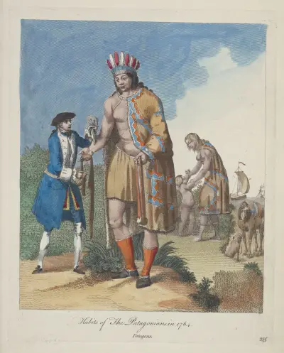Patagonský oděv z roku 1764. Patagonci, Charles Grignion
