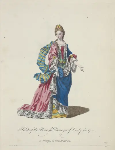 Oblečení kněžny vdovy z Conti v roce 1700, Charles Grignion