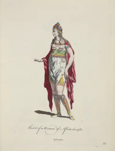 Dräkt av kvinna i Afrika 1581. Afrikanska. av Charles Grignion