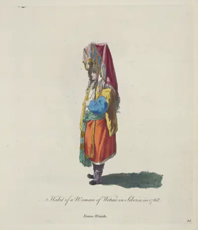 Tracht einer Frau aus Wotjakien in Sibirien 1768. Wotjakische Frau. von Charles Grignion
