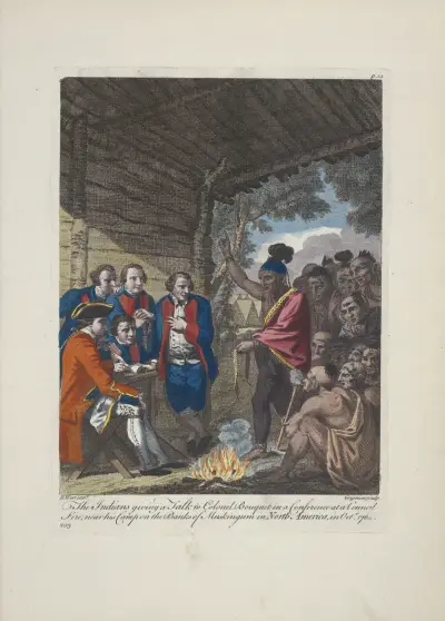 Indiánská porada s plukovníkem Bouquetem u táborového ohně, Charles Grignion