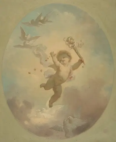 En bevingad putto och turturduvor av Jules-Edmond-Charles Lachaise