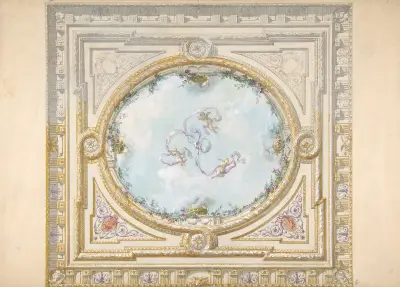 Takdekor i rokoko med trompe l'œil-öppning av Jules-Edmond-Charles Lachaise