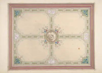 Takdesign med blommotiv och grekisk meanderbård av Jules-Edmond-Charles Lachaise