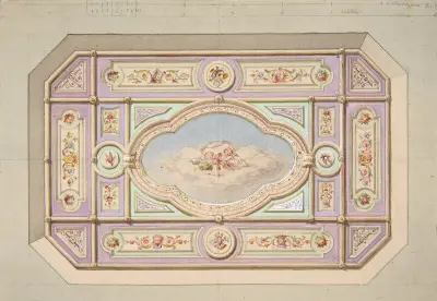 Takdekoration med putti av Jules-Edmond-Charles Lachaise