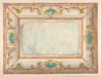 Takdekor med trompe l'oeil-balustrad och putti av Jules-Edmond-Charles Lachaise