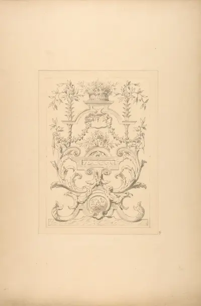 Design för en dekorativ panel i barockstil för Château de Vaux-Praslin (1800-tal) av Jules-Edmond-Charles Lachaise
