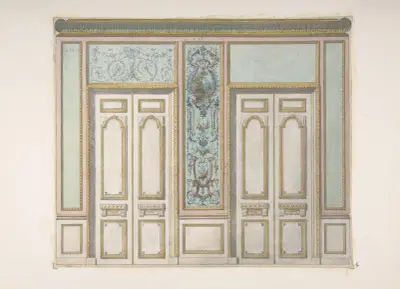 Design för ett par dörrar förenade av en ornamentpanel av Jules-Edmond-Charles Lachaise