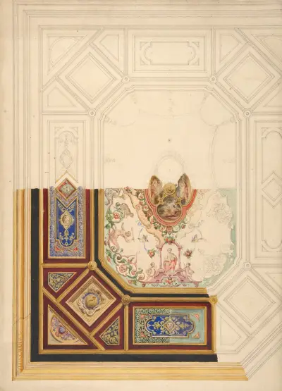 Design för ett paneltak att målas med groteska motiv av Jules-Edmond-Charles Lachaise