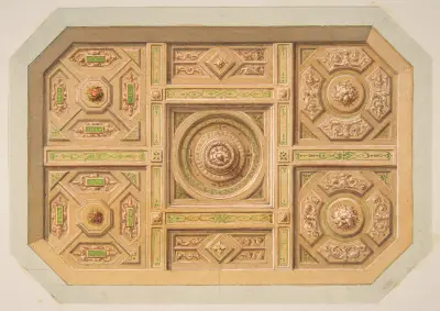Design för kassettak med målad dekor av Jules-Edmond-Charles Lachaise