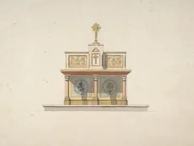 Design för ett altarbord med krucifix av Jules-Edmond-Charles Lachaise