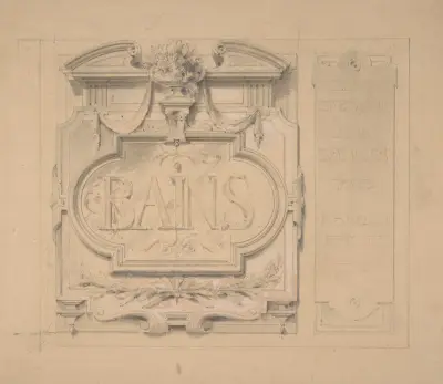Formgivning för en ornamentplakett till ett badhus av Jules-Edmond-Charles Lachaise