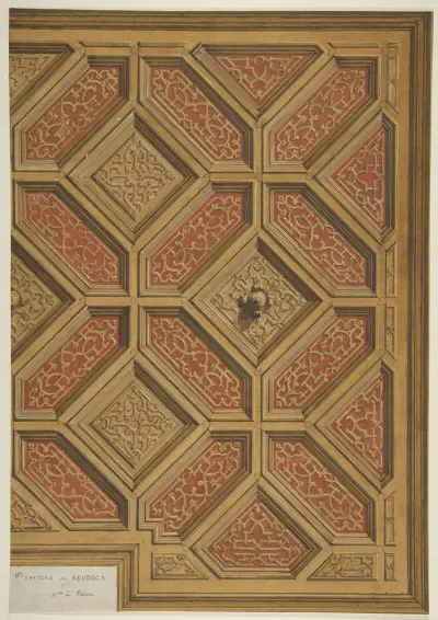 Design for Coffered Ceiling, Mme Païva’s Chateau at Neudeck av Jules-Edmond-Charles Lachaise