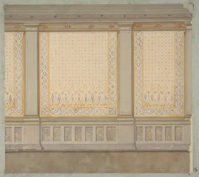Design för väggdekor med målade paneler åtskilda av pilastrar av Jules-Edmond-Charles Lachaise