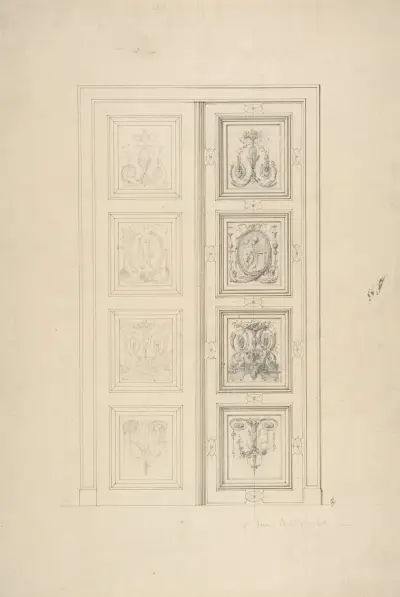 Förslag till pardörrar i ett hus på 18 rue Matignon av Jules-Edmond-Charles Lachaise