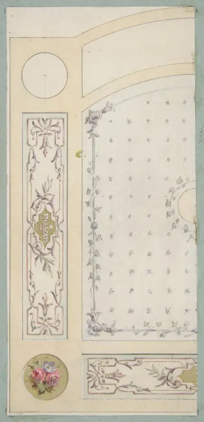 Design för målad dekoration av vägg- eller takpaneler, med ordet ”Frascati” (1800-tal) av Jules-Edmond-Charles Lachaise