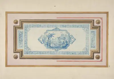 Design för takdekoration med kinesiskt blåvitt motiv av Jules-Edmond-Charles Lachaise