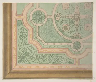 Design för takutsmyckning med runda medaljonger av Jules-Edmond-Charles Lachaise