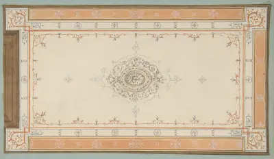 Design för takdekoration med filigransbårder och central medaljong av Jules-Edmond-Charles Lachaise
