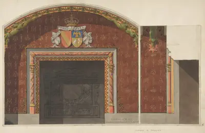 Utkast till dekoration av öppna spisen i biblioteket på Château de Mouchy (1800-talet) av Jules-Edmond-Charles Lachaise