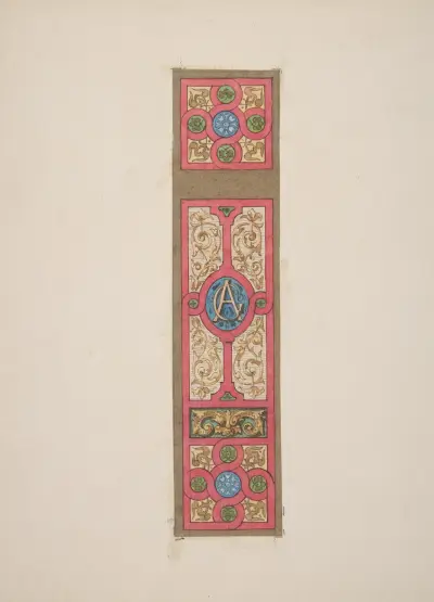 Förlaga till målad vägg- och takdekor med monogrammet ’CA’ av Jules-Edmond-Charles Lachaise