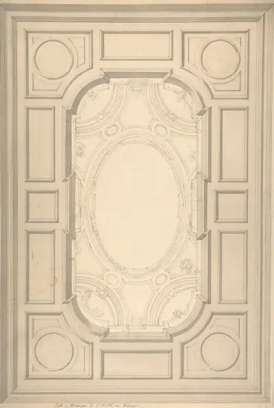 Design för trompe l'oeil-tak i matsalen, Hôtel de Trévise av Jules-Edmond-Charles Lachaise
