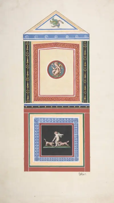 Design för väggdekor med putti och hundar av Jules-Edmond-Charles Lachaise