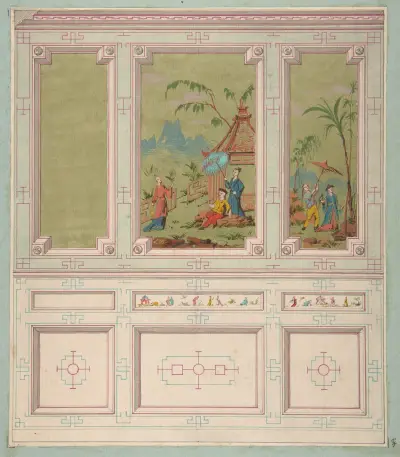 Förlaga till väggpaneler med kineseriscener (1800-talet) av Jules-Edmond-Charles Lachaise
