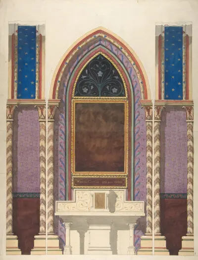 Elevation of a design for an altar and painted wall decoration av Jules-Edmond-Charles Lachaise